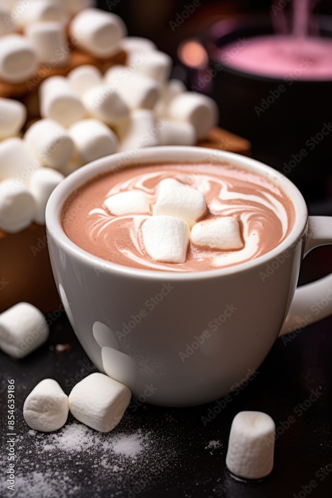 A warm cup of hot chocolate with marshmallows on the side, perfect for a cozy day A warm cup of hot chocolate with marshmallows on the side, perfect for a cozy day