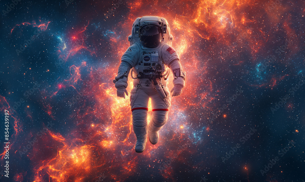 Cosmic sky. Solar system. Planets. Astronaut in a spacesuit during a spacewalk Cosmic sky. Solar system. Planets. Astronaut in a spacesuit during a spacewalk
