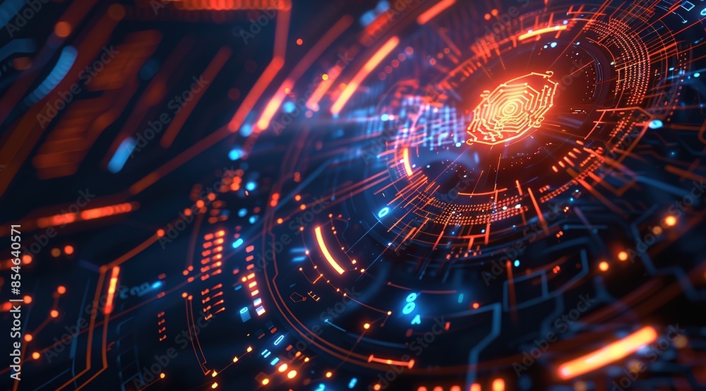 Obraz premium Abstract futuristic technology background with circuit board, glowing lights