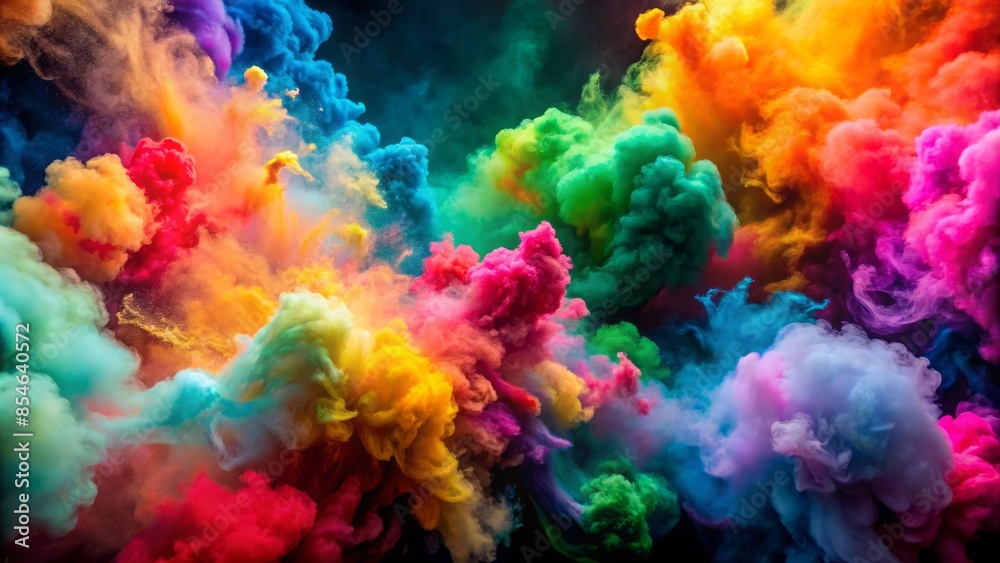 Vibrant colorful smoke bursts in mid-air, capturing the essence of holi celebrations with radiant hues of pink, green, yellow, and orange in high-resolution quality. Vibrant colorful smoke bursts in mid-air, capturing the essence of holi celebrations with radiant hues of pink, green, yellow, and orange in high-resolution quality.