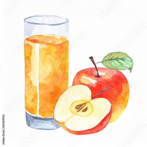 Hand drawn watercolor apple juice isolated on white background