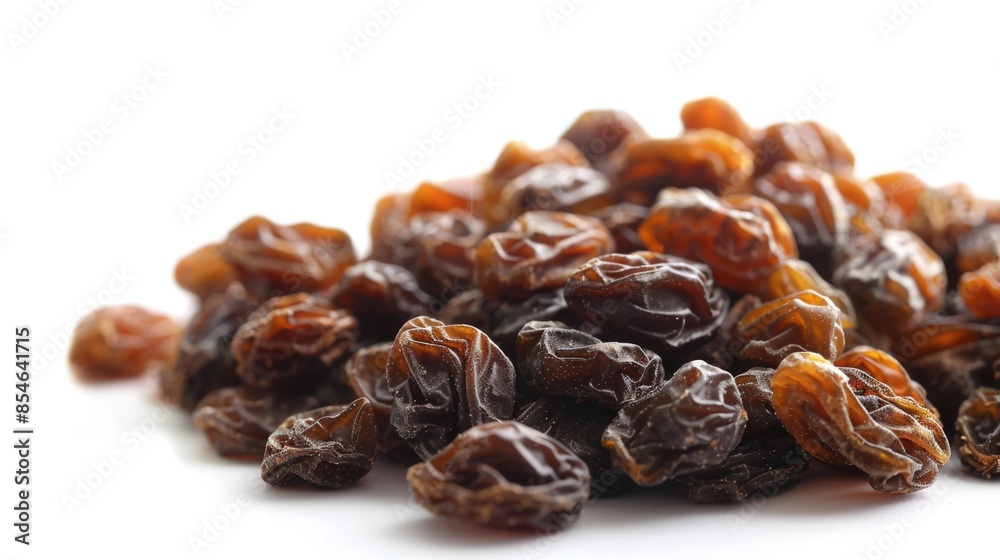 A pile of raisins on a white surface