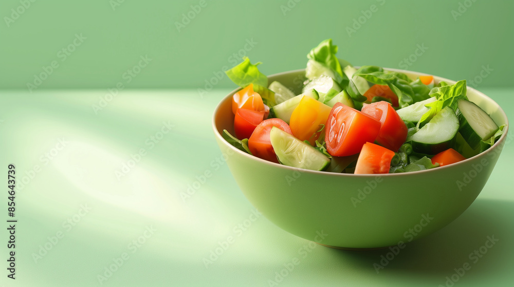 A soft pop icon of a bright and fresh salad bowl , copy space A soft pop icon of a bright and fresh salad bowl , copy space