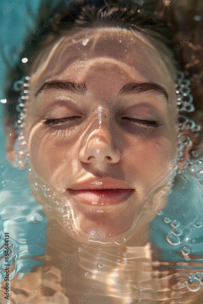 A person relaxing or meditating while submerged in water, possibly for therapy or spiritual purposes A person relaxing or meditating while submerged in water, possibly for therapy or spiritual purposes