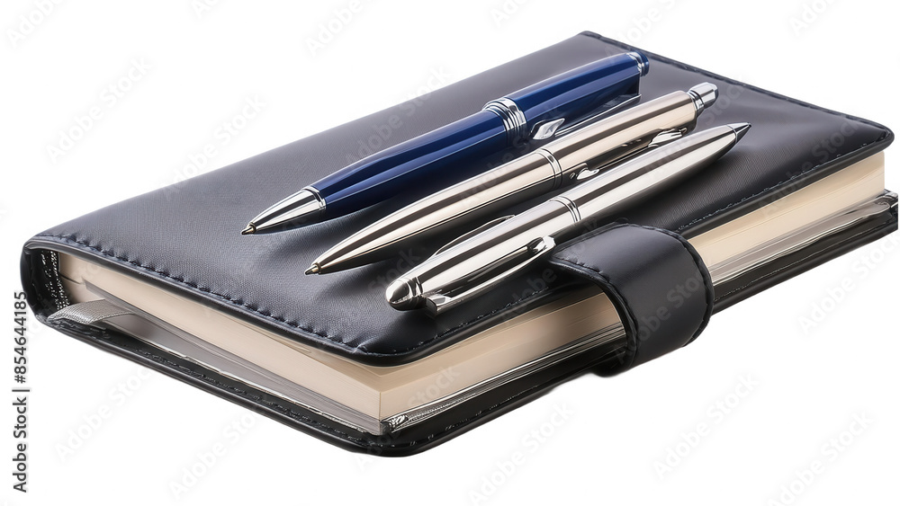 Meeting essentials like high-quality notebook and pens, with realistic textures, transparent background Meeting essentials like high-quality notebook and pens, with realistic textures, transparent background