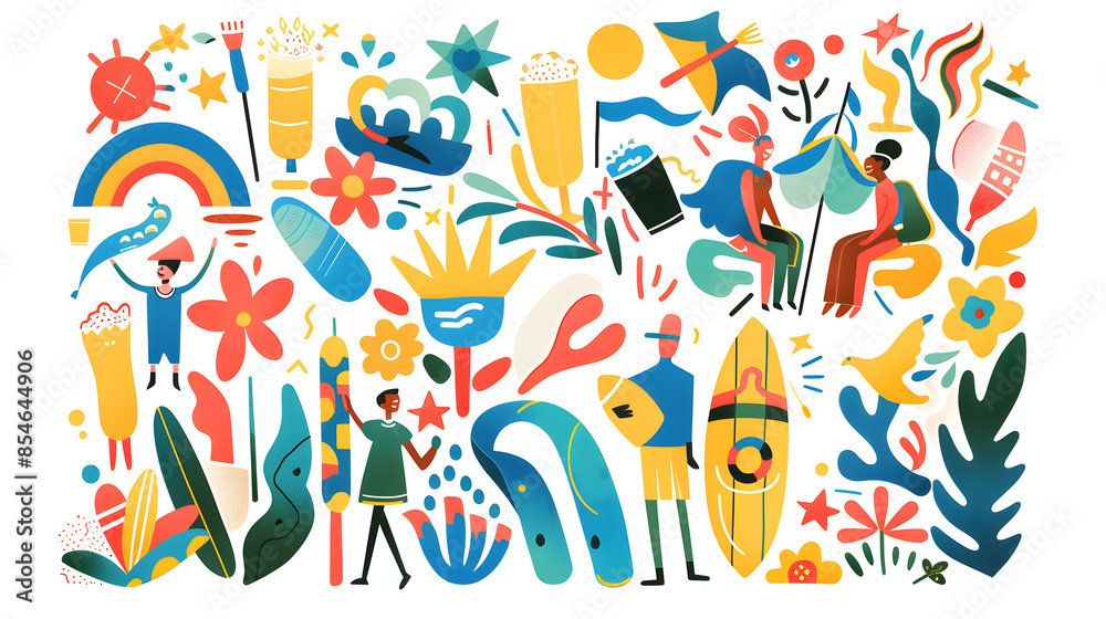 An illustration sticker with various garden and house item Generative AI An illustration sticker with various garden and house item Generative AI