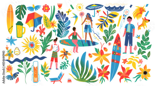 An illustration sticker with various garden and house item Generative AI