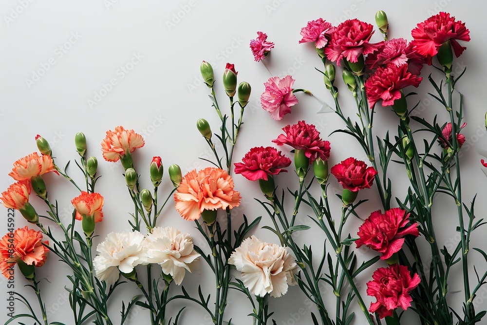 Obraz premium Carnations fresh flowers on a white background