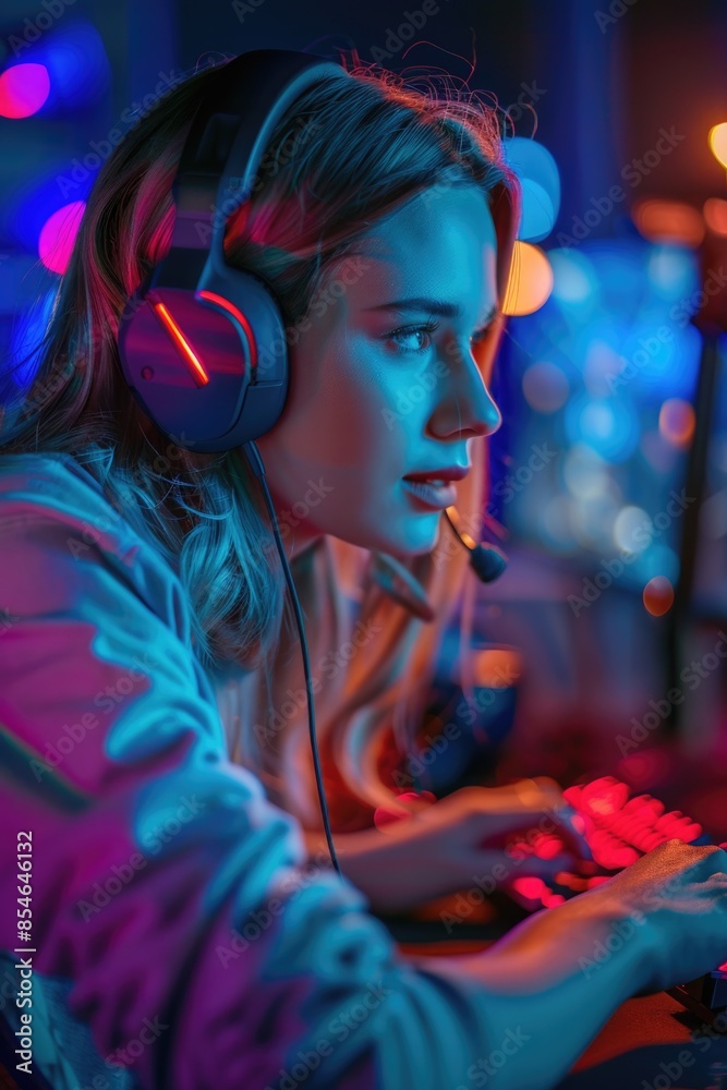 A person playing a video game with headphones on A person playing a video game with headphones on