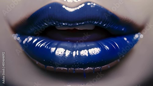 Metallic Gloss with Shiny Sensual Lips featuring glossy dripping blue lipstick photo