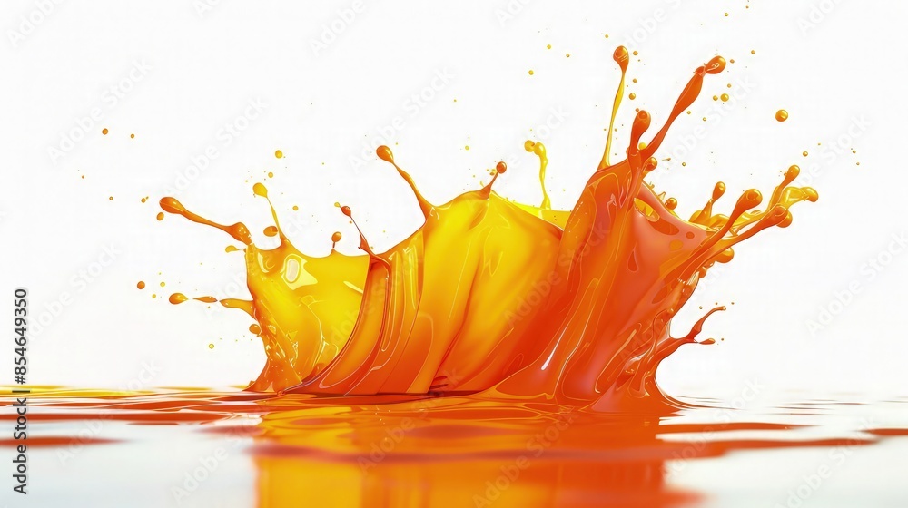 An abstract orange color splash isolated on white, with a fiery and ...