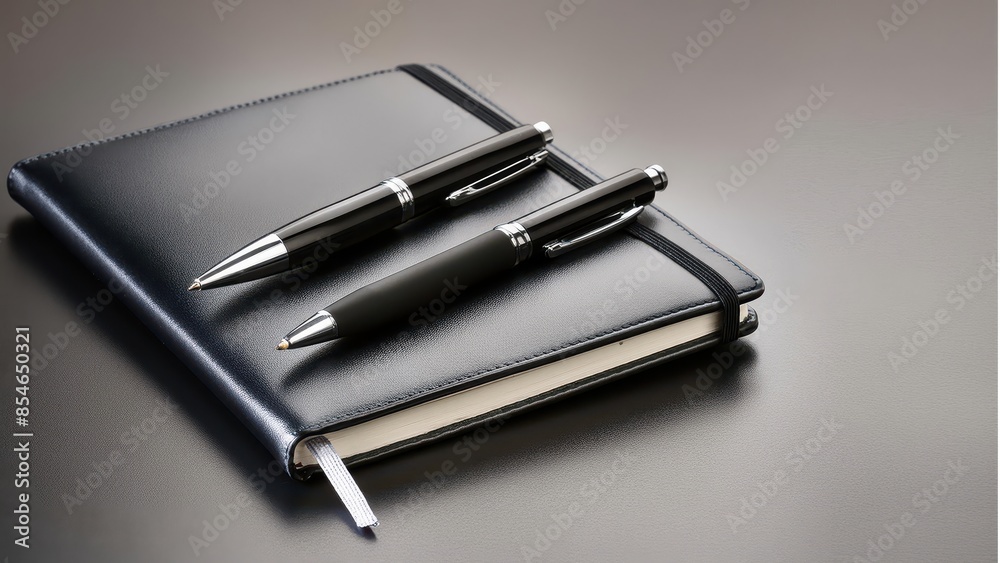 Meeting essentials like high-quality notebook and pens, with realistic textures, transparent background Meeting essentials like high-quality notebook and pens, with realistic textures, transparent background