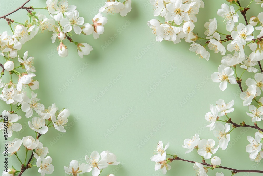 Elegant image of cherry blossom branches against a light blue background, symbolizing the beauty of spring. Perfect for nature, floral, and seasonal-themed projects. Flat Lay. Top View. Copy Space Elegant image of cherry blossom branches against a light blue background, symbolizing the beauty of spring. Perfect for nature, floral, and seasonal-themed projects. Flat Lay. Top View. Copy Space