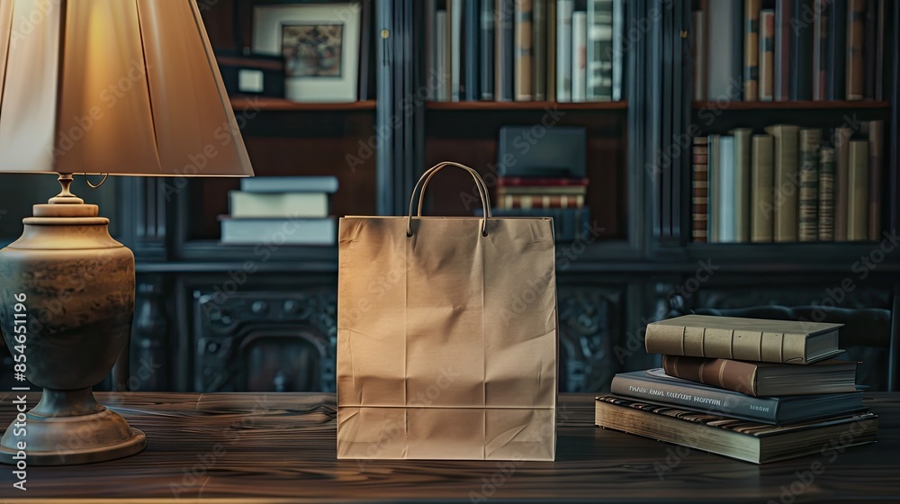 Fototapeta premium Library Table Paper Bag | Billboard mockup | Landscape mockup