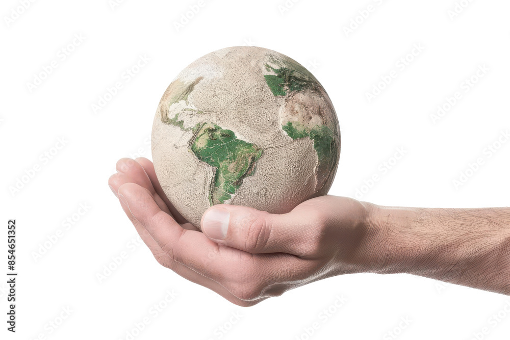 A hand cradles a small globe, symbolizing care and responsibility for our planet. isolated on a white background. A hand cradles a small globe, symbolizing care and responsibility for our planet. isolated on a white background.