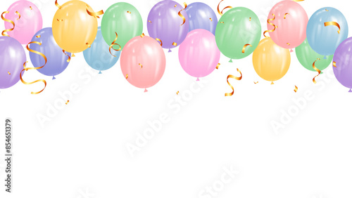 Realistic pastel colorful balloons element decoration banner background party