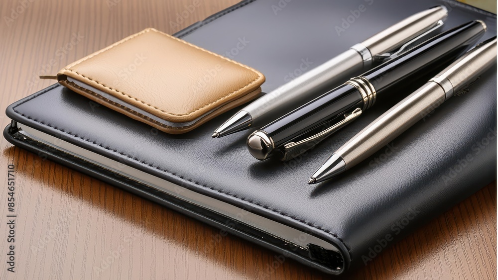 Meeting essentials like high-quality notebook and pens, with realistic textures, transparent background Meeting essentials like high-quality notebook and pens, with realistic textures, transparent background