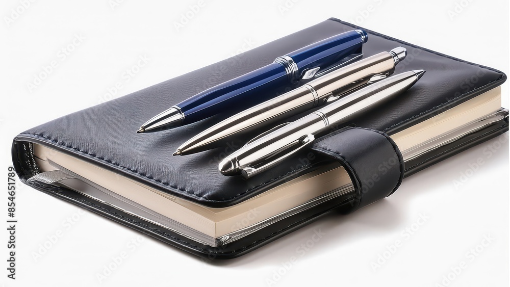Meeting essentials like high-quality notebook and pens, with realistic textures, transparent background Meeting essentials like high-quality notebook and pens, with realistic textures, transparent background
