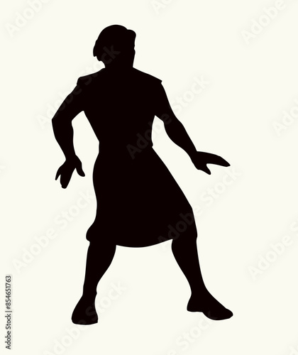 Vector drawing. Fearfull man in ancient dress