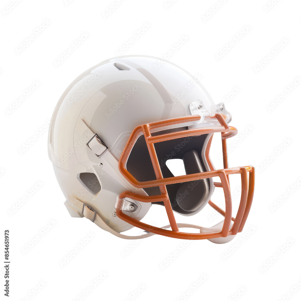 Fototapeta premium A white football helmet with a copper face mask. isolated on a white background.