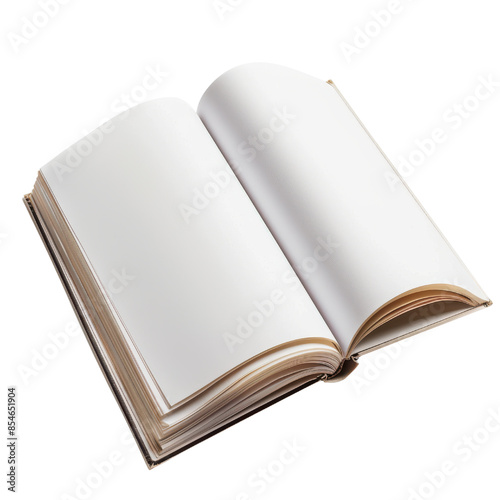 An open book with blank pages, ready for new stories. The pages are pristine and white, inviting the reader to fill them with their own imagination. isolated on a white background.