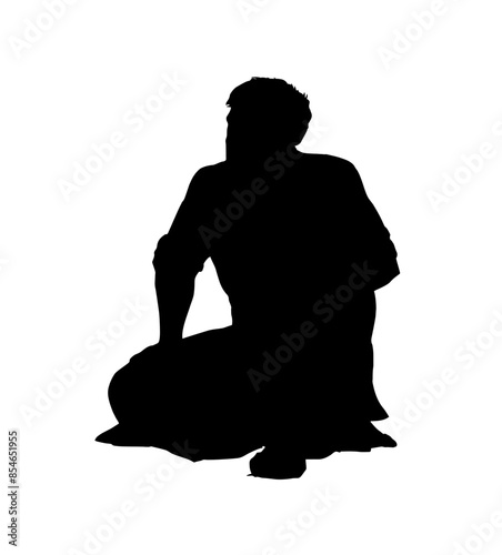 Vector drawing. Man sitting on the ground