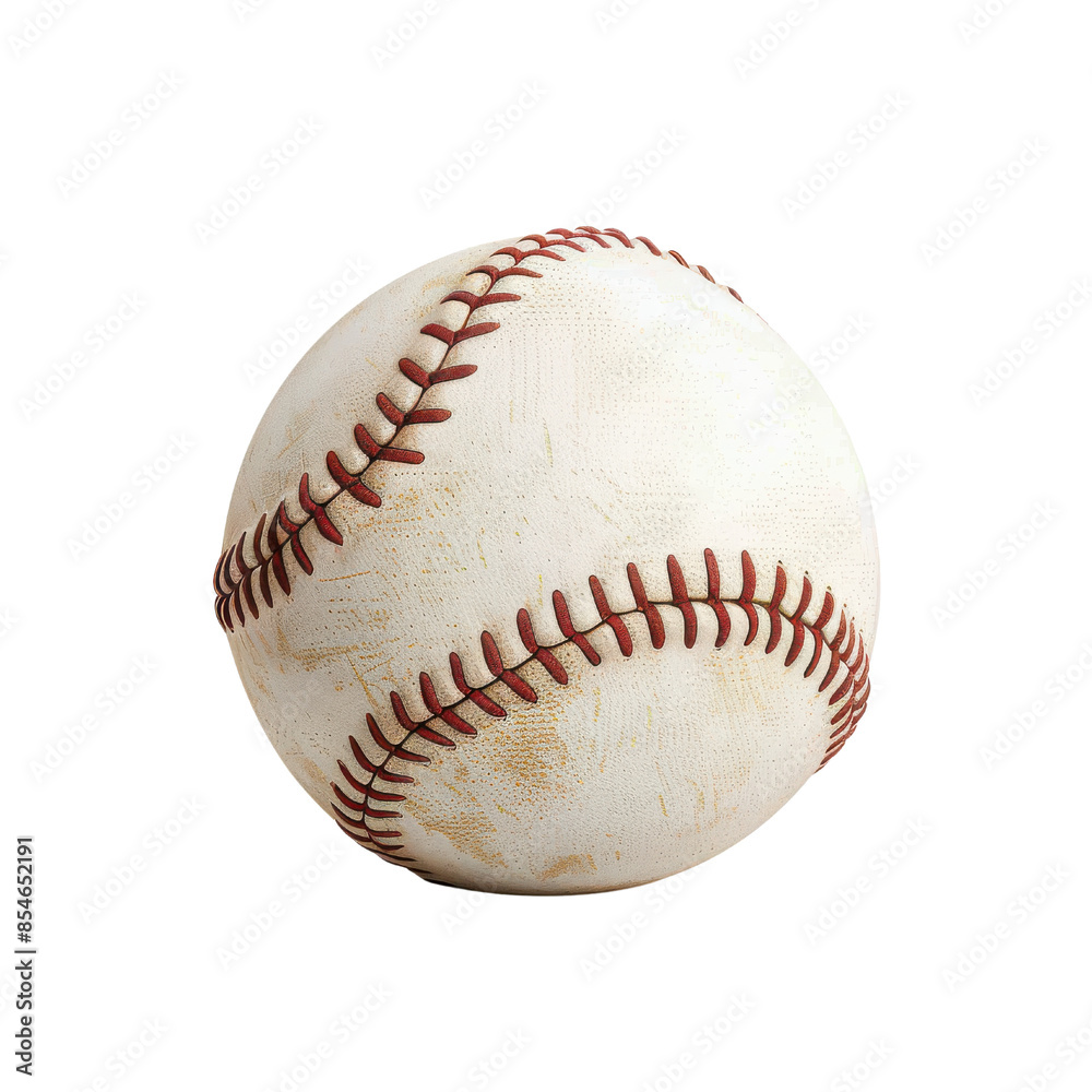 A well-worn baseball with red stitching and dirt smudges. The classic ball is a symbol of America's pastime. isolated on a white background. A well-worn baseball with red stitching and dirt smudges. The classic ball is a symbol of America's pastime. isolated on a white background.