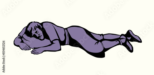 Vector drawing. Ancient sleeping man