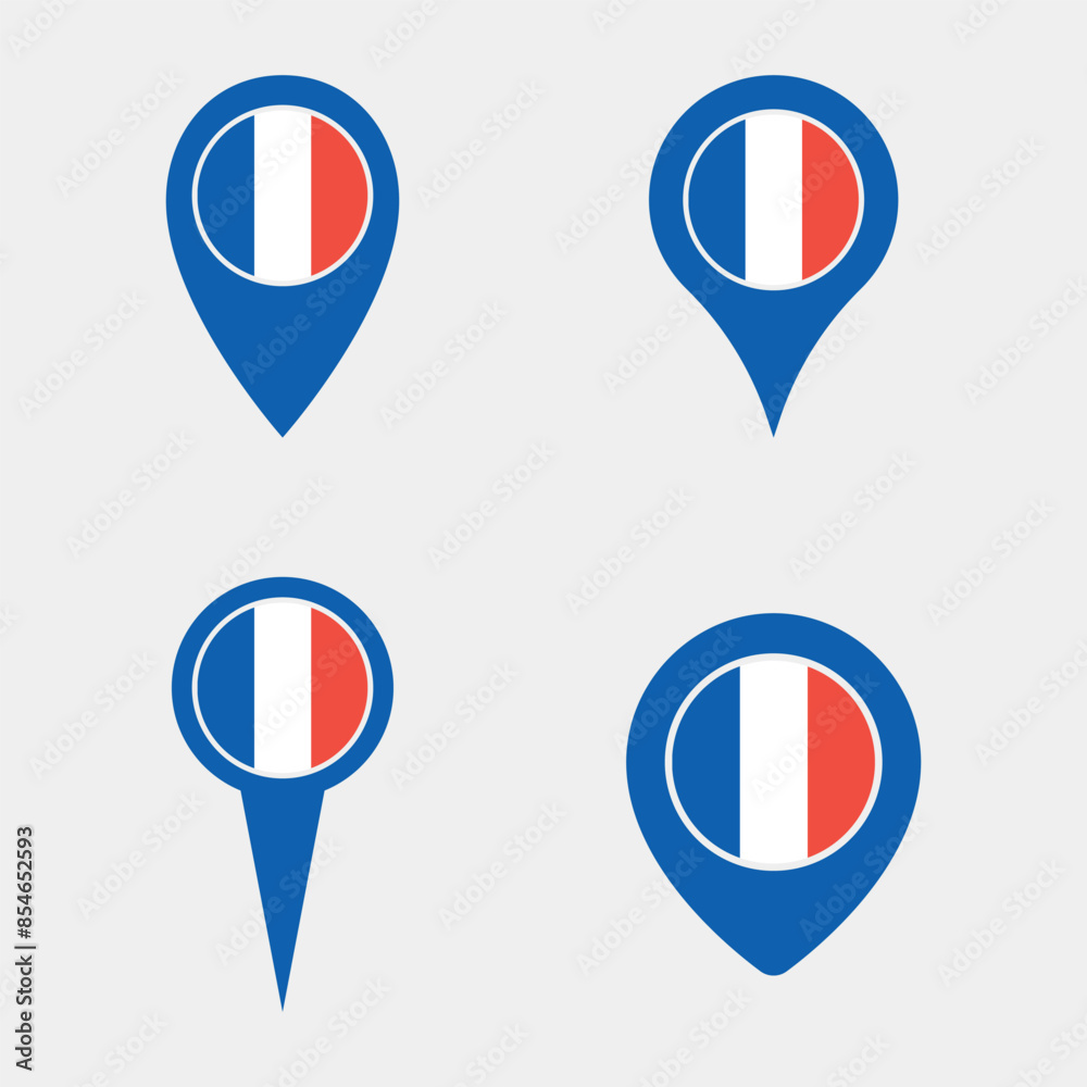 France flag map pointer set, French flag symbol France flag map pointer set, French flag symbol