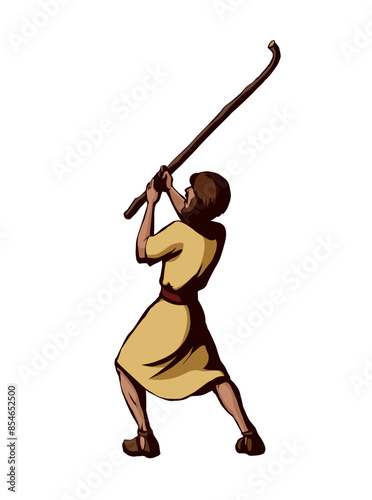 Vector drawing. Man with stick