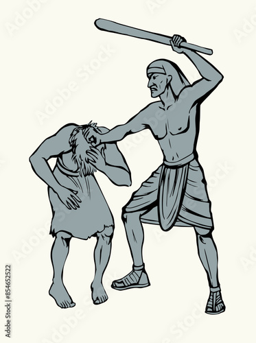 Vector drawing. A soldier beating a slave