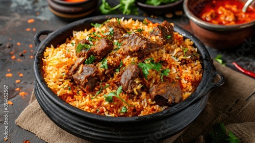 A warm plate of rice served with sliced meat and mixed vegetables, perfect for a comforting meal