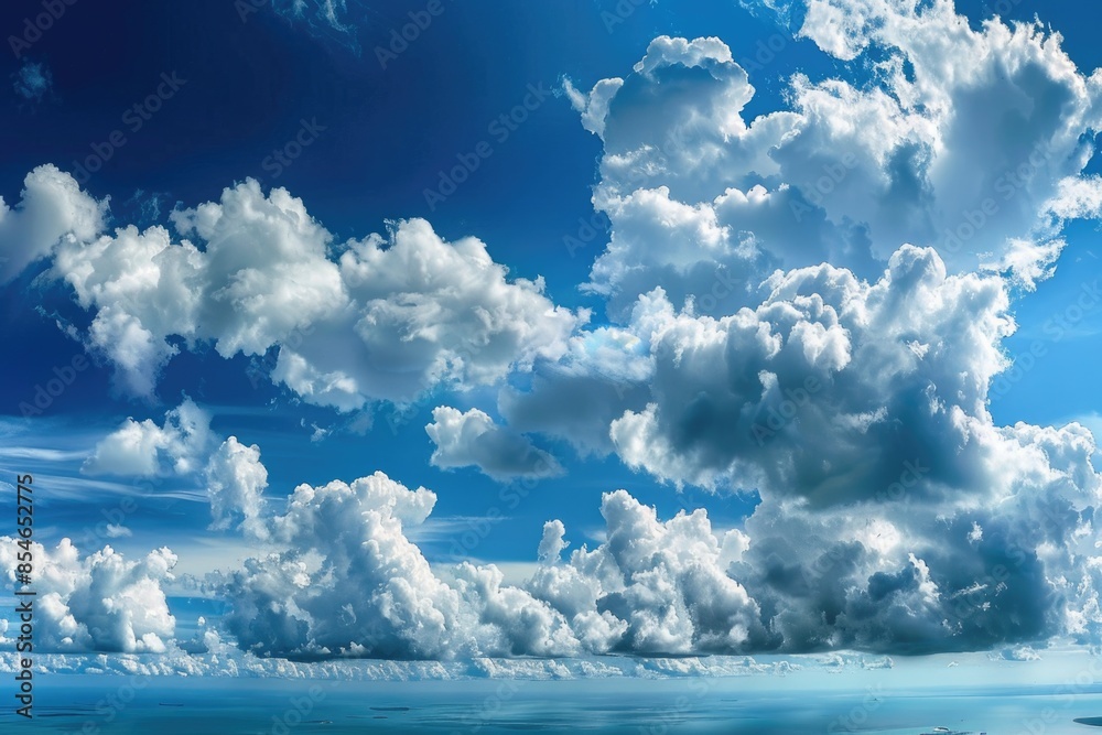 A calm view of the ocean with clouds in the sky, perfect for use as a background or wallpaper A calm view of the ocean with clouds in the sky, perfect for use as a background or wallpaper