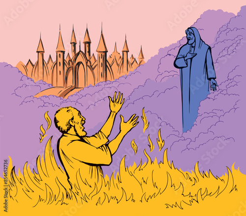 Vector drawing. Man in the hell