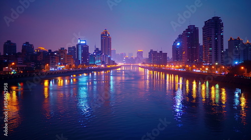 Kaohsiung's Love River illuminated at night