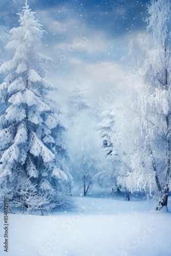 A winter landscape with trees heavily coated in snow