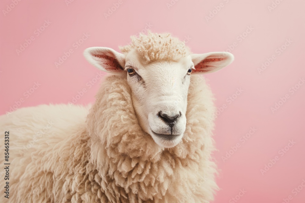 Whimsical portrait of a sheep against a pink background, capturing the charm and simplicity of farm life. Ideal for animal-themed and playful projects. Whimsical portrait of a sheep against a pink background, capturing the charm and simplicity of farm life. Ideal for animal-themed and playful projects.