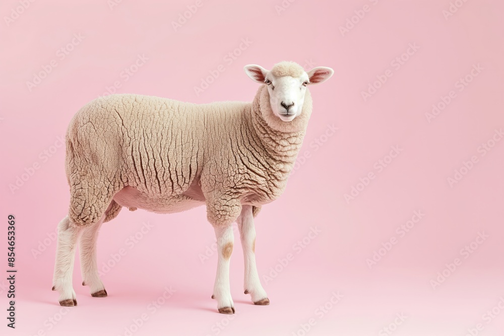 Whimsical portrait of a sheep against a pink background, capturing the charm and simplicity of farm life. Ideal for animal-themed and playful projects. Whimsical portrait of a sheep against a pink background, capturing the charm and simplicity of farm life. Ideal for animal-themed and playful projects.