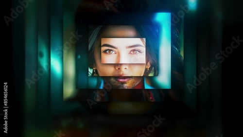 Portraits of people animation, diversity concept, men and women looking into camera, front view, cinematic colors and bokeh