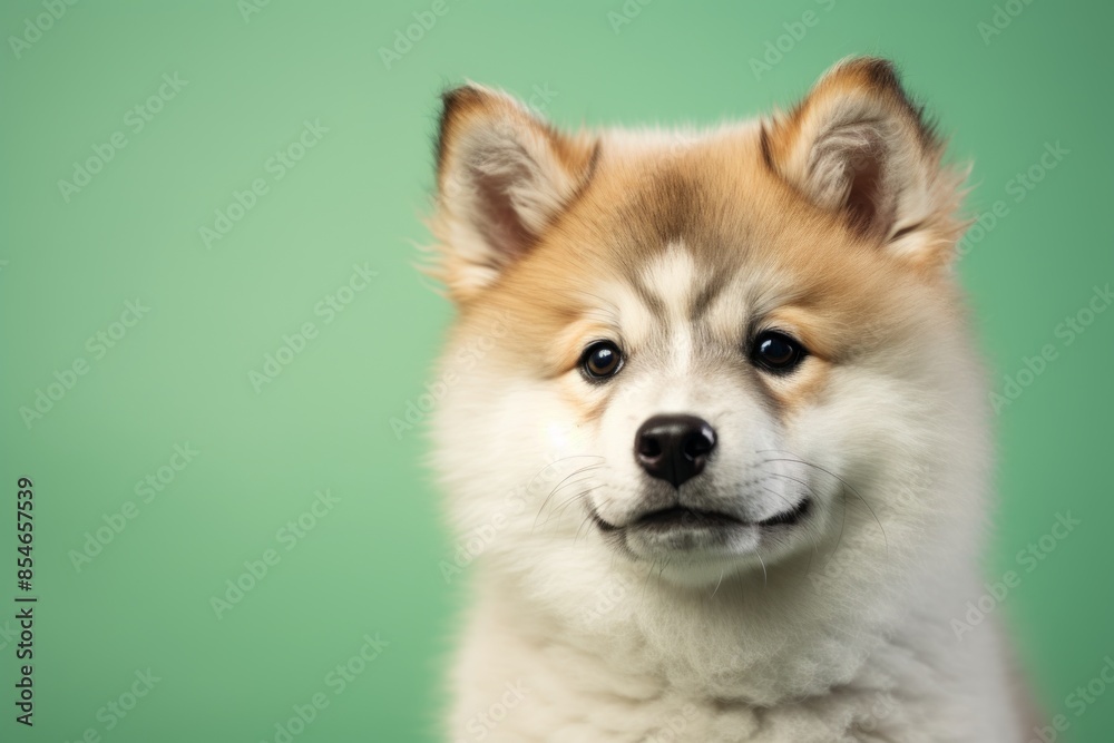 Portrait of a cute akita in front of pastel green background Portrait of a cute akita in front of pastel green background