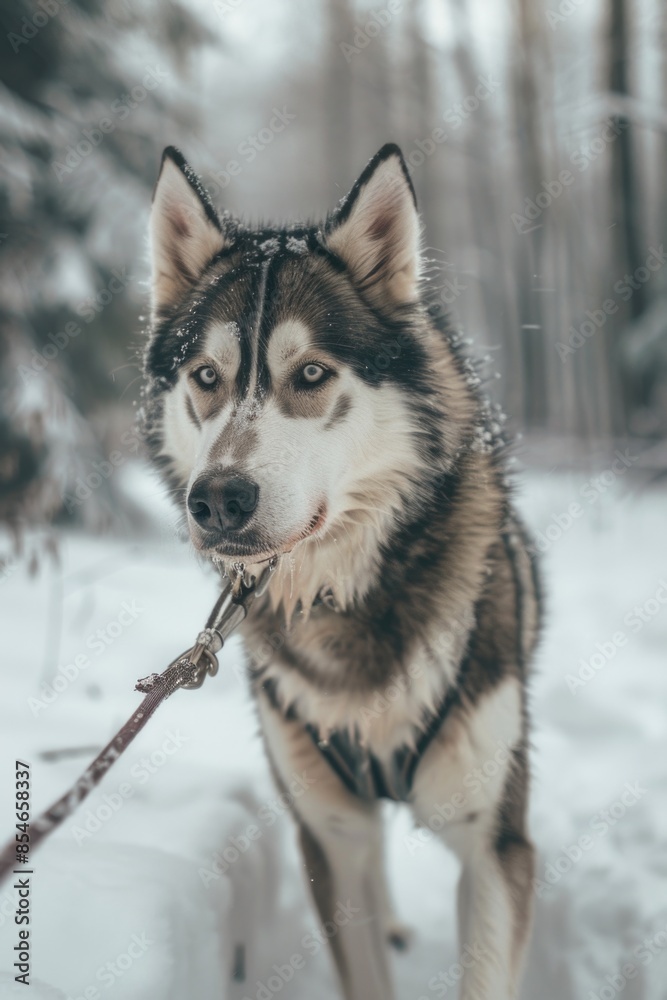 A husky dog playing with a stick in snowy terrain, great for winter or outdoor scenes A husky dog playing with a stick in snowy terrain, great for winter or outdoor scenes