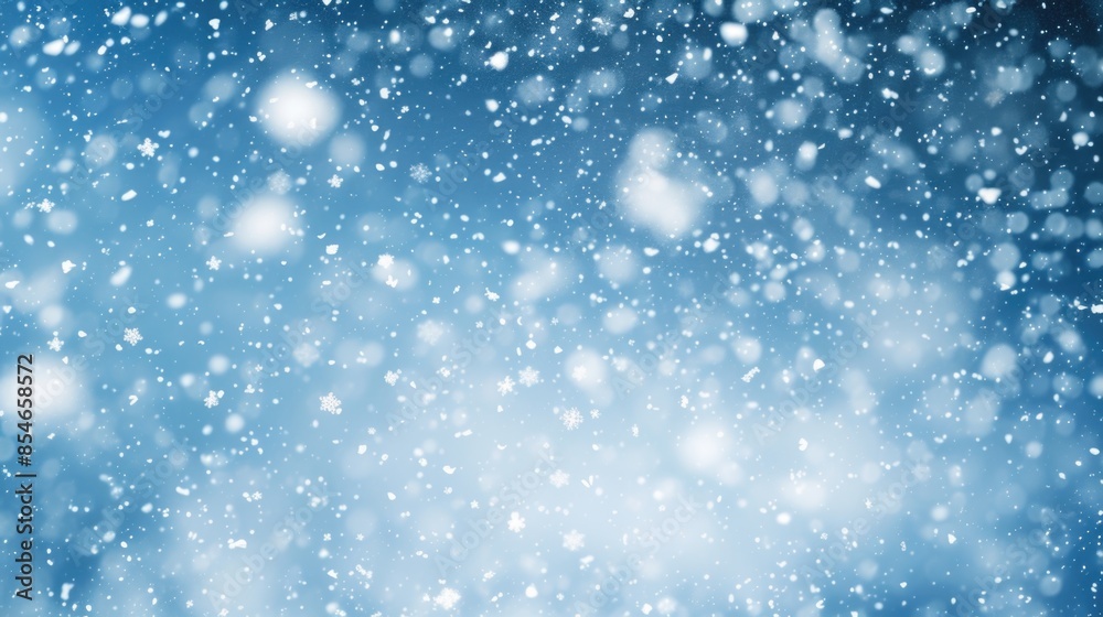 Obraz premium Snowy night scene with a blue background, snowflakes, and stars