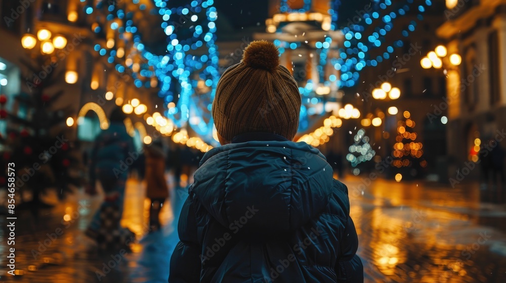 A person walking alone on a city street at night A person walking alone on a city street at night