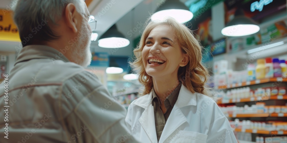 A pharmacist and a customer have a conversation about prescription medication A pharmacist and a customer have a conversation about prescription medication
