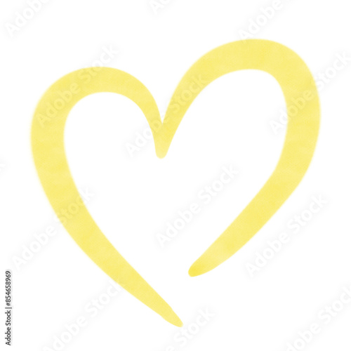 Textured watercolor yellow heart, transparent isolated illsutration