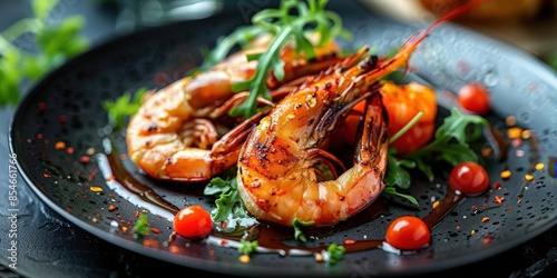 Grilled Shrimp with Arugula and Cherry Tomatoes photo