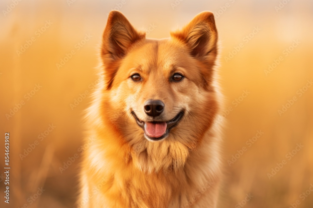 Portrait of a funny finnish spitz in pastel orange background Portrait of a funny finnish spitz in pastel orange background