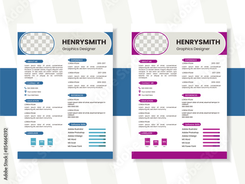 Modern Resume and Cover Letter Layout Vector Template for Business Job Applications, Minimalist resume cv template, Resume design template, cv design, multipurpose resume design.