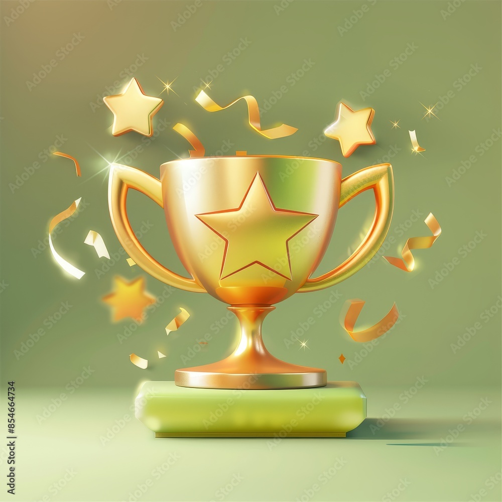3D model of a trophy with stars on a green background. 3D model of a trophy with stars on a green background.