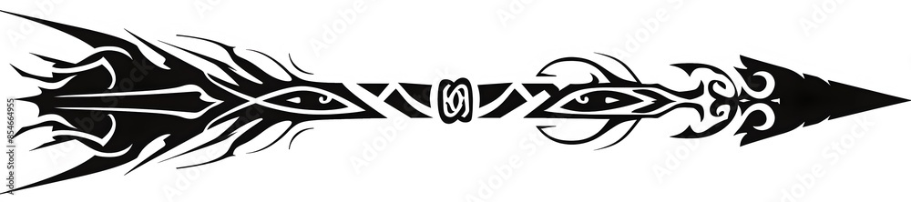 Simple Black Tribal Arrow with Spiral Shapes on White Background